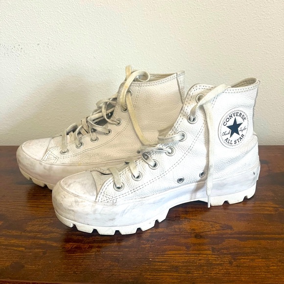 Converse Lug Sole White Leather Hightops - Picture 1 of 5